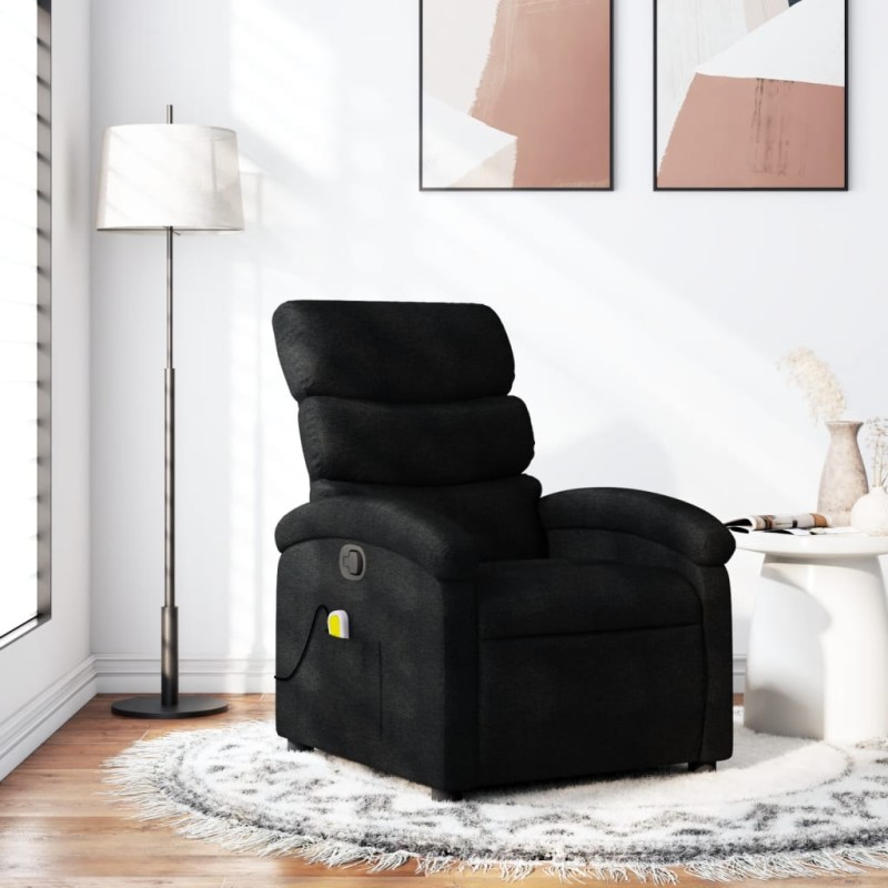 vidaXL Sillón reclinable de masaje de tela negro vidaXL Sillón reclinable de masaje de tela negro