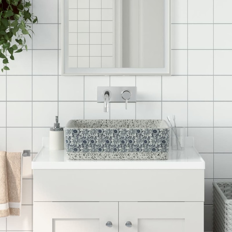 vidaXL Lavabo de encimera rectangular cerámica gris azul 46x35,5x13 cm vidaXL Lavabo de encimera rectangular cerámica gris azul 46x35,5x13 cm