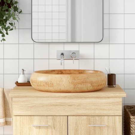 vidaXL Lavabo sobre encimera ovalado cerámica marrón 59x40x15 cm