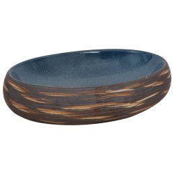 vidaXL Lavabo sobre encimera ovalado cerámica marrón y azul 59x40x15cm
