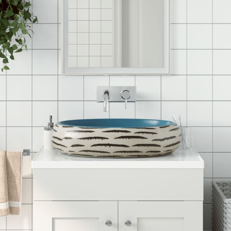 vidaXL Lavabo sobre encimera ovalado cerámica multicolor 59x40x15 cm vidaXL Lavabo sobre encimera ovalado cerámica multicolor 59x40x15 cm