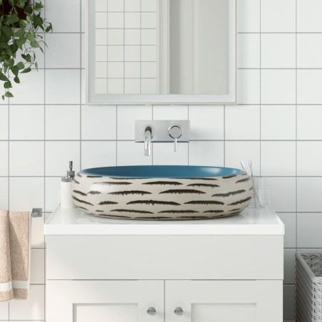 vidaXL Lavabo sobre encimera ovalado cerámica multicolor 59x40x15 cm