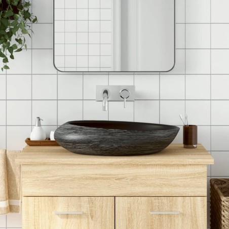 vidaXL Lavabo sobre encimera ovalado cerámica gris y negro 59x40x14 cm