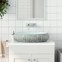 vidaXL Lavabo sobre encimera ovalado cerámica gris y azul 59x40x15 cm