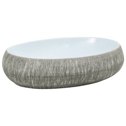 vidaXL Lavabo sobre encimera ovalado cerámica gris y azul 59x40x15 cm