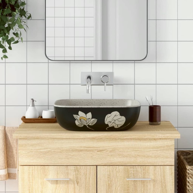 vidaXL Lavabo encimera rectangular cerámica gris negro 48x37,5x13,5 cm vidaXL Lavabo encimera rectangular cerámica gris negro 48x37,5x13,5 cm