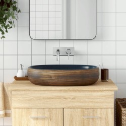 vidaXL Lavabo sobre encimera ovalado cerámica marrón y azul 59x40x14cm