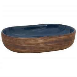 vidaXL Lavabo sobre encimera ovalado cerámica marrón y azul 59x40x14cm