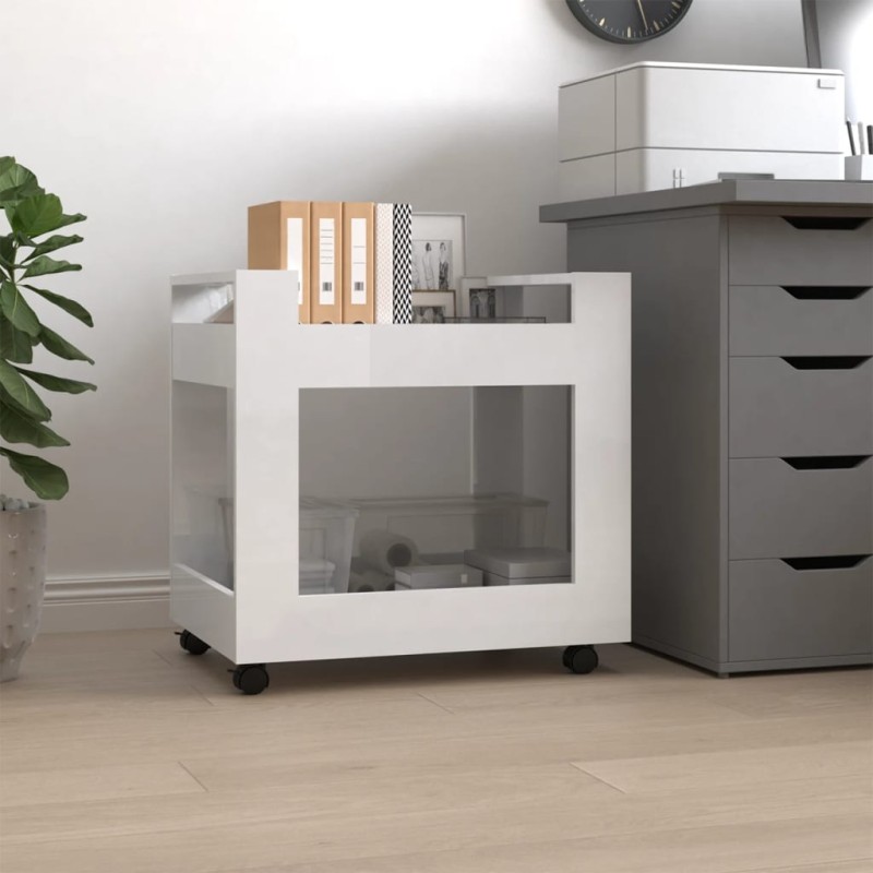 vidaXL Carrito de escritorio contrachapada blanco brillo 60x45x60 cm vidaXL Carrito de escritorio contrachapada blanco brillo 60x45x60 cm