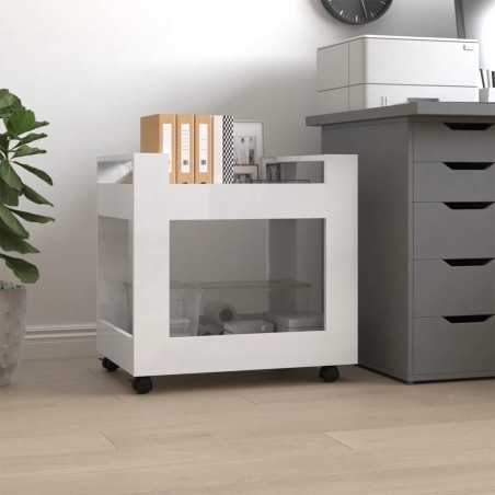 vidaXL Carrito de escritorio contrachapada blanco brillo 60x45x60 cm