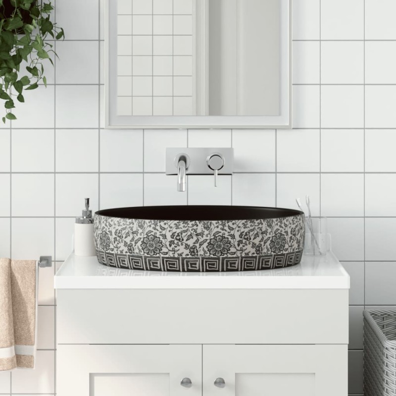 vidaXL Lavabo de encimera ovalado cerámica negro azul 56,5x36,5x13,5cm vidaXL Lavabo de encimera ovalado cerámica negro azul 56,5x36,5x13,5cm