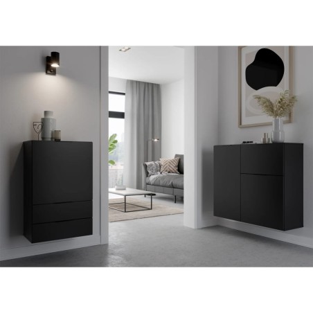 FMD Cómoda con cajón y puertas negro 49,7x31,7x81,3 cm