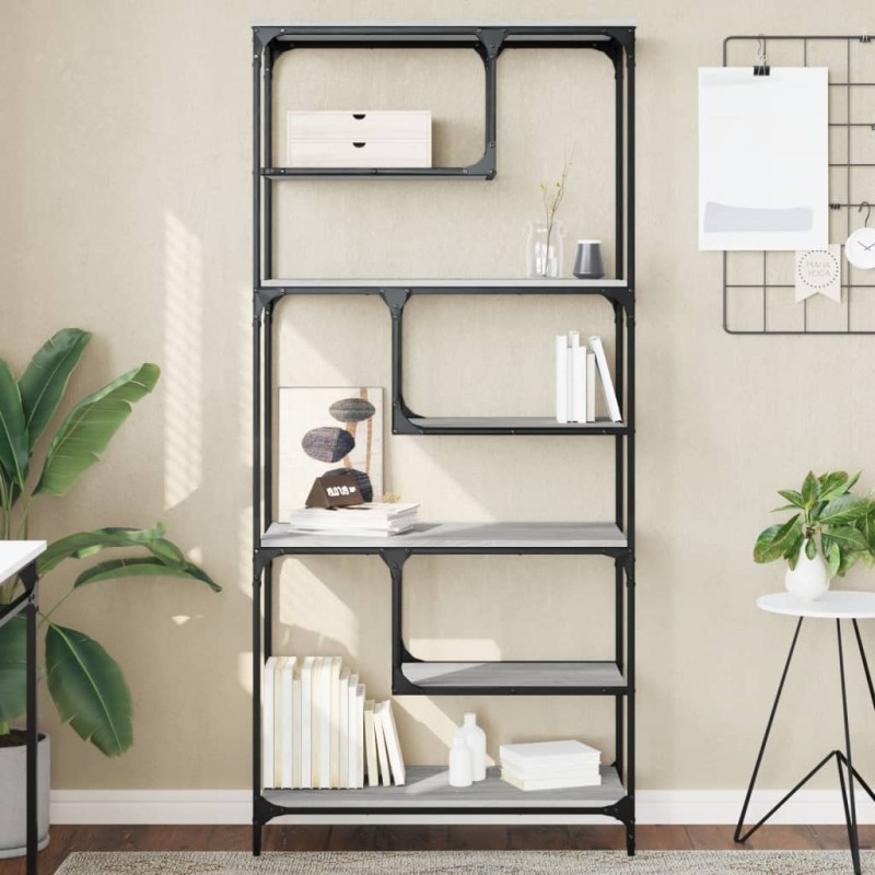 vidaXL Estantería madera de ingeniería gris Sonoma 81x36x176 cm vidaXL Estantería madera de ingeniería gris Sonoma 81x36x176 cm