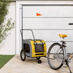 vidaXL Remolque de bicicleta mascotas hierro tela Oxford amarillo gris