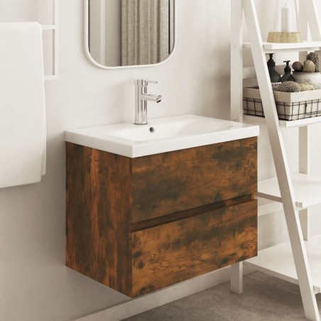 vidaXL Mueble de lavabo contrachapado roble ahumado 60x38,5x45 cm