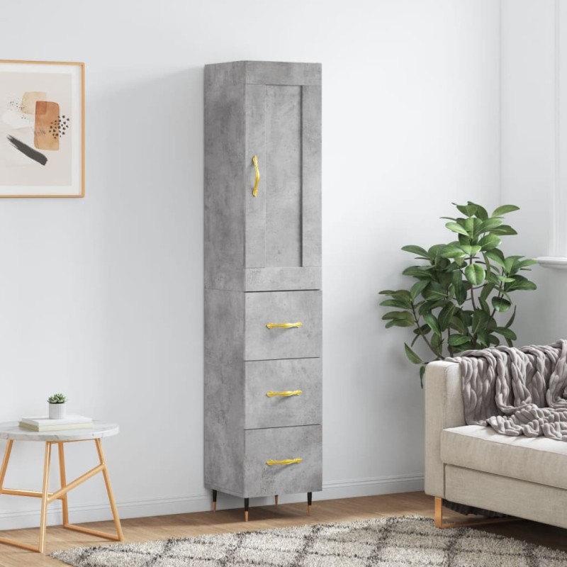 vidaXL Aparador de madera contrachapada gris hormigón 34,5x34x180 cm vidaXL Aparador de madera contrachapada gris hormigón 34,5x34x180 cm