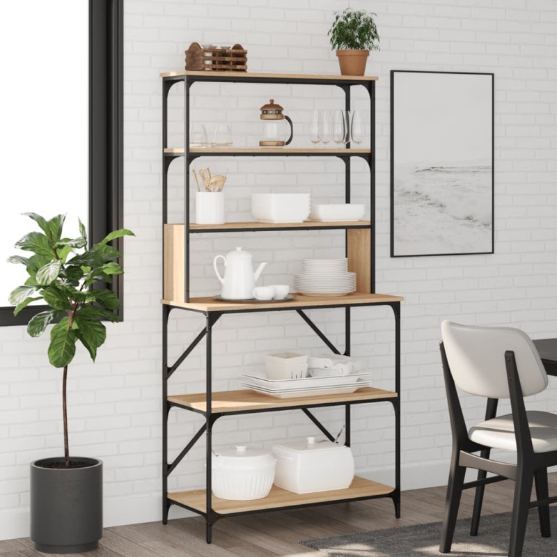 vidaXL Estantería cocina 6 niveles madera ingeniería roble 90x40x180cm