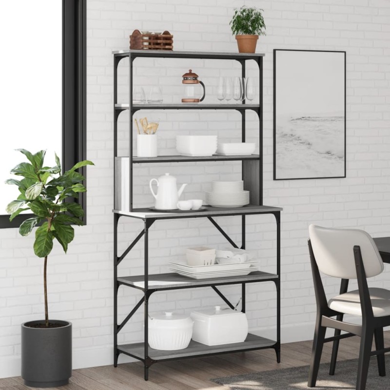 vidaXL Estantería cocina 6 niveles madera gris Sonoma 90x40x180 cm vidaXL Estantería cocina 6 niveles madera gris Sonoma 90x40x180 cm