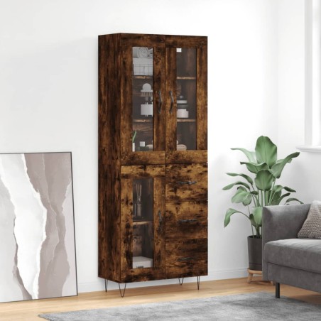 vidaXL Aparador alto madera contrachapada roble ahumado 69,5x34x180 cm
