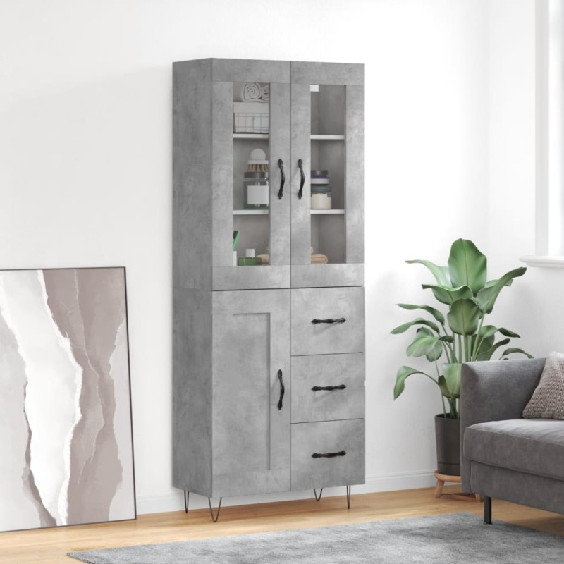 vidaXL Aparador alto madera contrachapada gris hormigón 69,5x34x180 cm vidaXL Aparador alto madera contrachapada gris hormigón 69,5x34x180 cm