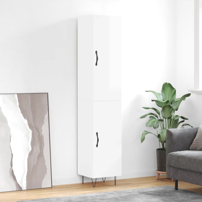 vidaXL Aparador alto madera contrachapada blanco brillo 34,5x34x180 cm