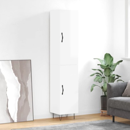 vidaXL Aparador alto madera contrachapada blanco brillo 34,5x34x180 cm
