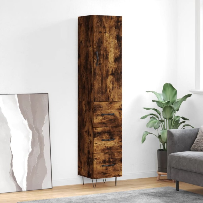 vidaXL Aparador de madera contrachapada roble ahumado 34,5x34x180 cm vidaXL Aparador de madera contrachapada roble ahumado 34,5x34x180 cm