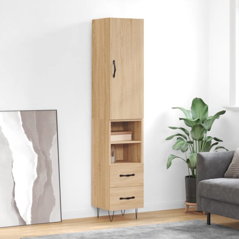 vidaXL Aparador de madera contrachapada roble Sonoma 34,5x34x180 cm vidaXL Aparador de madera contrachapada roble Sonoma 34,5x34x180 cm
