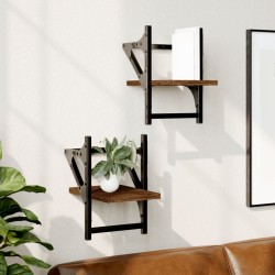 vidaXL Estantes de pared con barras 2 uds marrón roble 20x25x30 cm