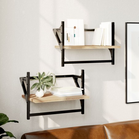 vidaXL Estantes de pared con barras 2 uds roble Sonoma 40x25x30 cm