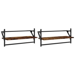 vidaXL Estantes de pared con barras 2 uds roble ahumado 65x25x30 cm
