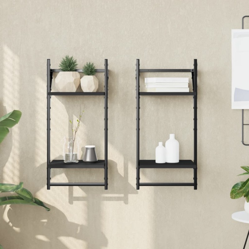 vidaXL Estantes de pared 2 niveles con barras 2 uds negro 30x25x65 cm vidaXL Estantes de pared 2 niveles con barras 2 uds negro 30x25x65 cm
