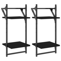 vidaXL Estantes de pared 2 niveles con barras 2 uds negro 30x25x65 cm