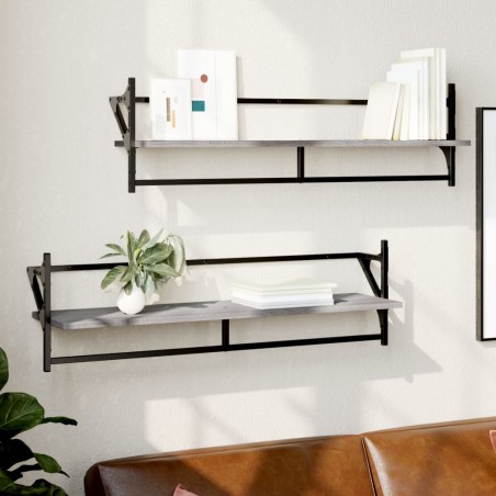 vidaXL Estantes de pared con barras 2 uds gris Sonoma 100x25x30 cm
