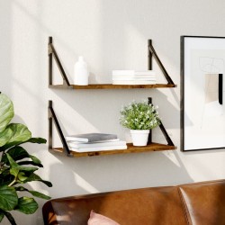 vidaXL Estante pared 2uds madera ingeniería roble ahumado 60x25x25,5cm