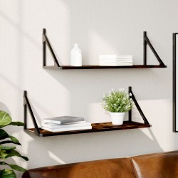 vidaXL Estante pared 2uds madera ingeniería roble ahumado 80x25x25,5cm