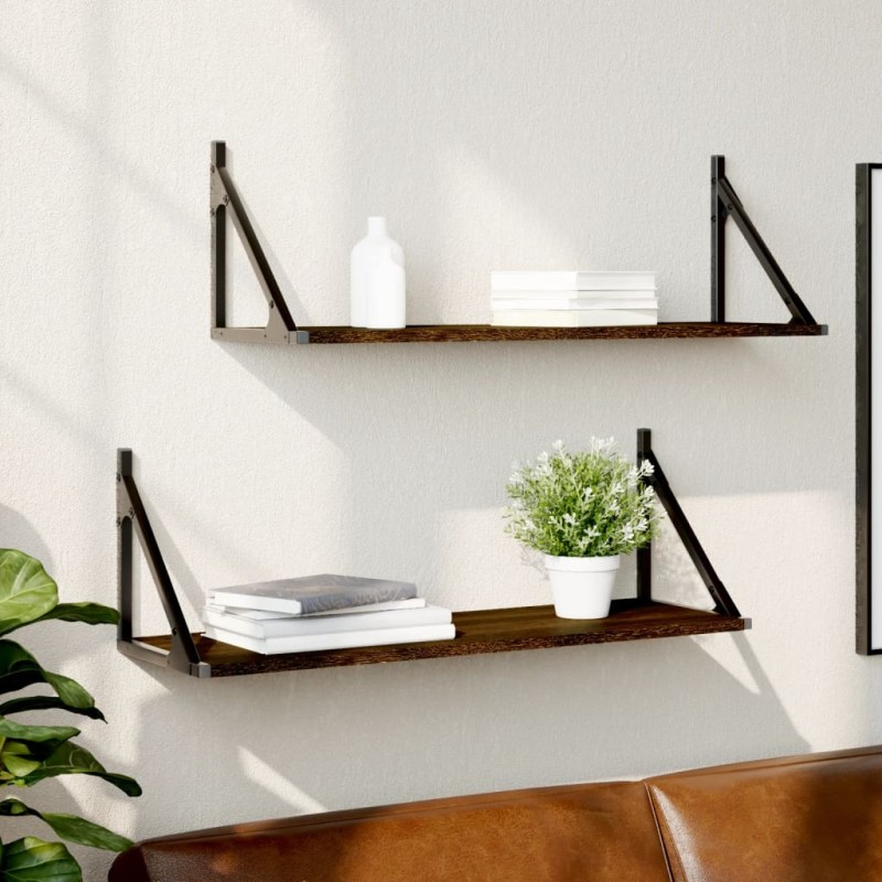 vidaXL Estantes pared 2uds madera ingeniería roble marrón 80x25x25,5cm vidaXL Estantes pared 2uds madera ingeniería roble marrón 80x25x25,5cm