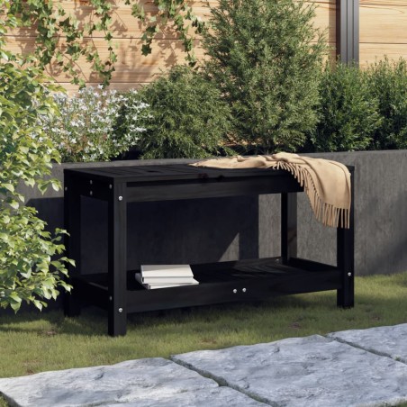 vidaXL Banco de jardín de madera maciza de pino negro 82,5x35x45 cm