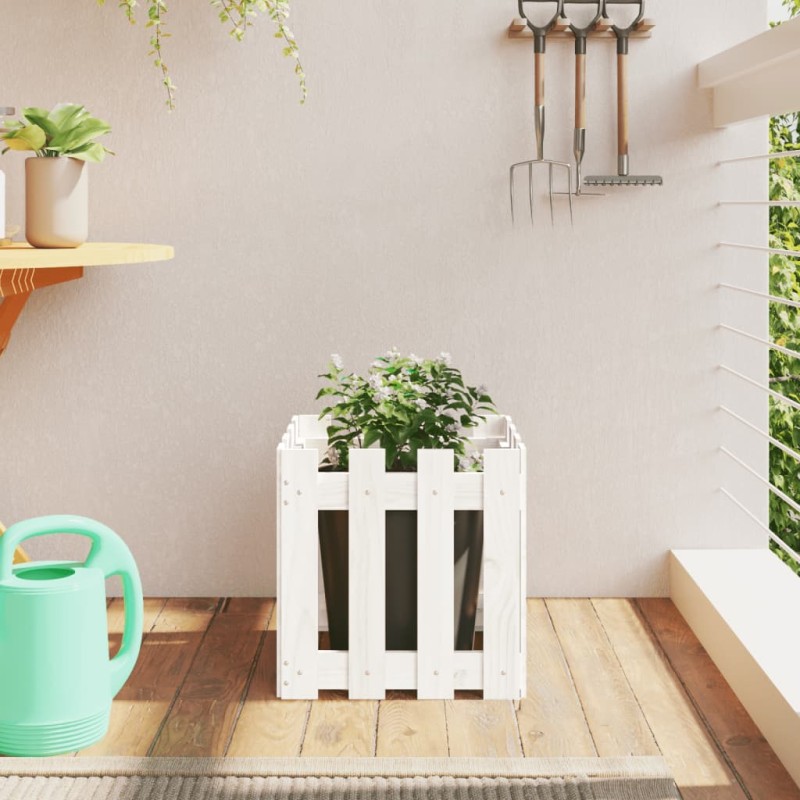 vidaXL Jardinera diseño de valla madera maciza pino blanca 40x40x40 cm vidaXL Jardinera diseño de valla madera maciza pino blanca 40x40x40 cm