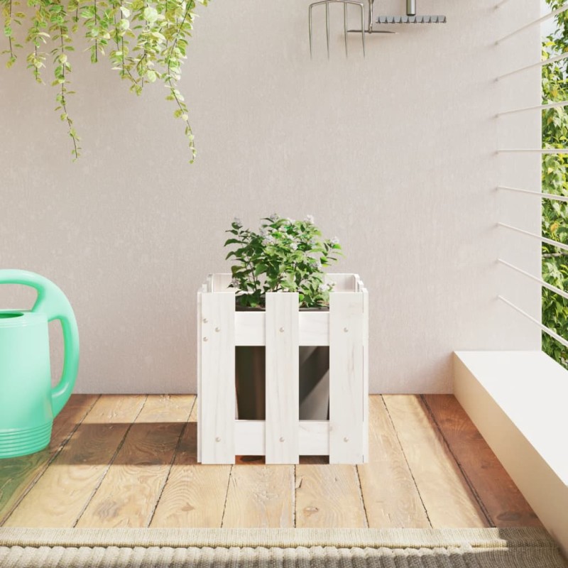 vidaXL Jardinera diseño de valla madera maciza pino blanca 30x30x30 cm vidaXL Jardinera diseño de valla madera maciza pino blanca 30x30x30 cm