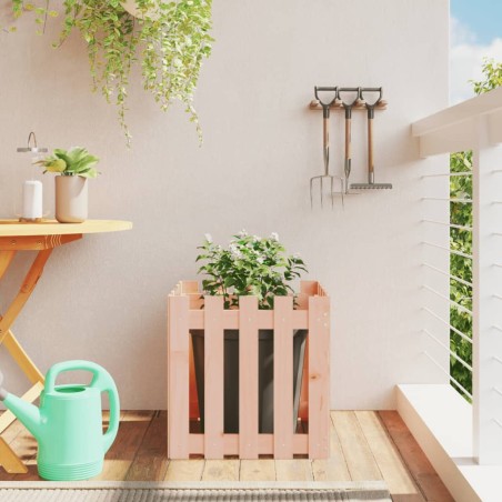 vidaXL Jardinera con diseño de valla madera maciza Douglas 50x50x50 cm