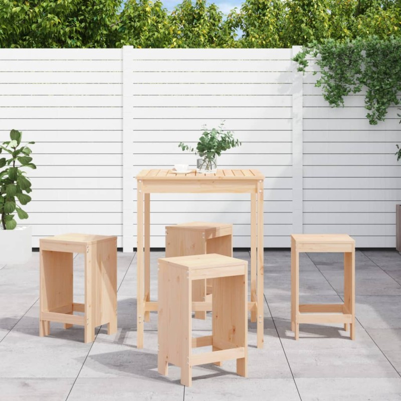 vidaXL Set de mesa y taburetes altos jardín 5 pzas madera maciza pino vidaXL Set de mesa y taburetes altos jardín 5 pzas madera maciza pino