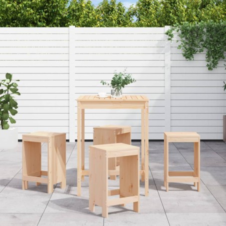 vidaXL Set de mesa y taburetes altos jardín 5 pzas madera maciza pino