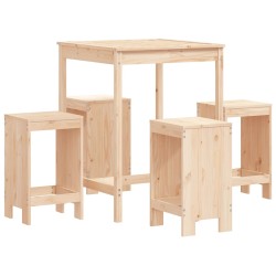 vidaXL Set de mesa y taburetes altos jardín 5 pzas madera maciza pino