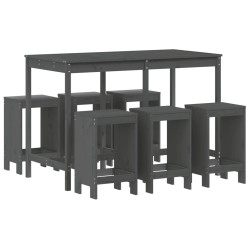 vidaXL Set de mesa y taburetes altos jardín 7 piezas madera pino gris