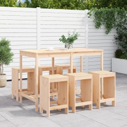 vidaXL Set de mesa y taburetes altos jardín 7 pzas madera maciza pino