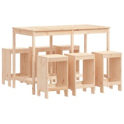 vidaXL Set de mesa y taburetes altos jardín 7 pzas madera maciza pino