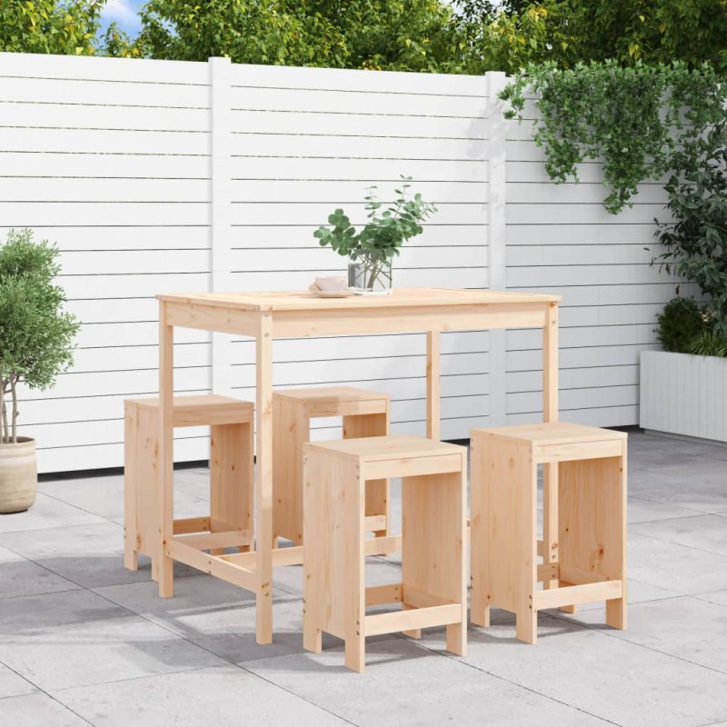 vidaXL Set de mesa y taburetes altos jardín 5 pzas madera maciza pino vidaXL Set de mesa y taburetes altos jardín 5 pzas madera maciza pino