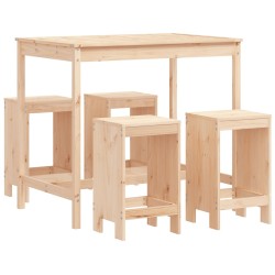 vidaXL Set de mesa y taburetes altos jardín 5 pzas madera maciza pino