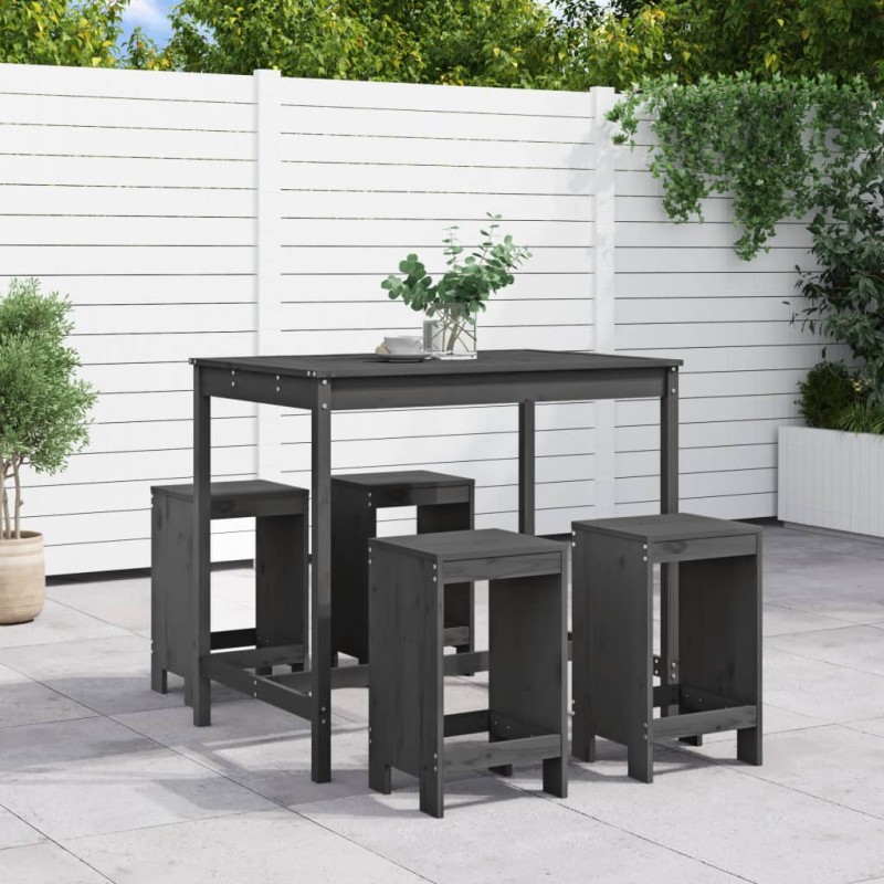 vidaXL Set de mesa y taburetes altos jardín 5 piezas madera pino gris vidaXL Set de mesa y taburetes altos jardín 5 piezas madera pino gris